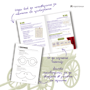 Страница с театър и тема за разговор в активна книжка „Неволята“ на български език